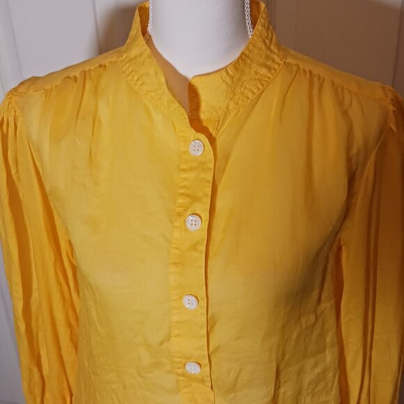 Banana Republic Rami Yellow High Neck Puff Sleeve Blouse  Size‎ S - Picture 5 of 10